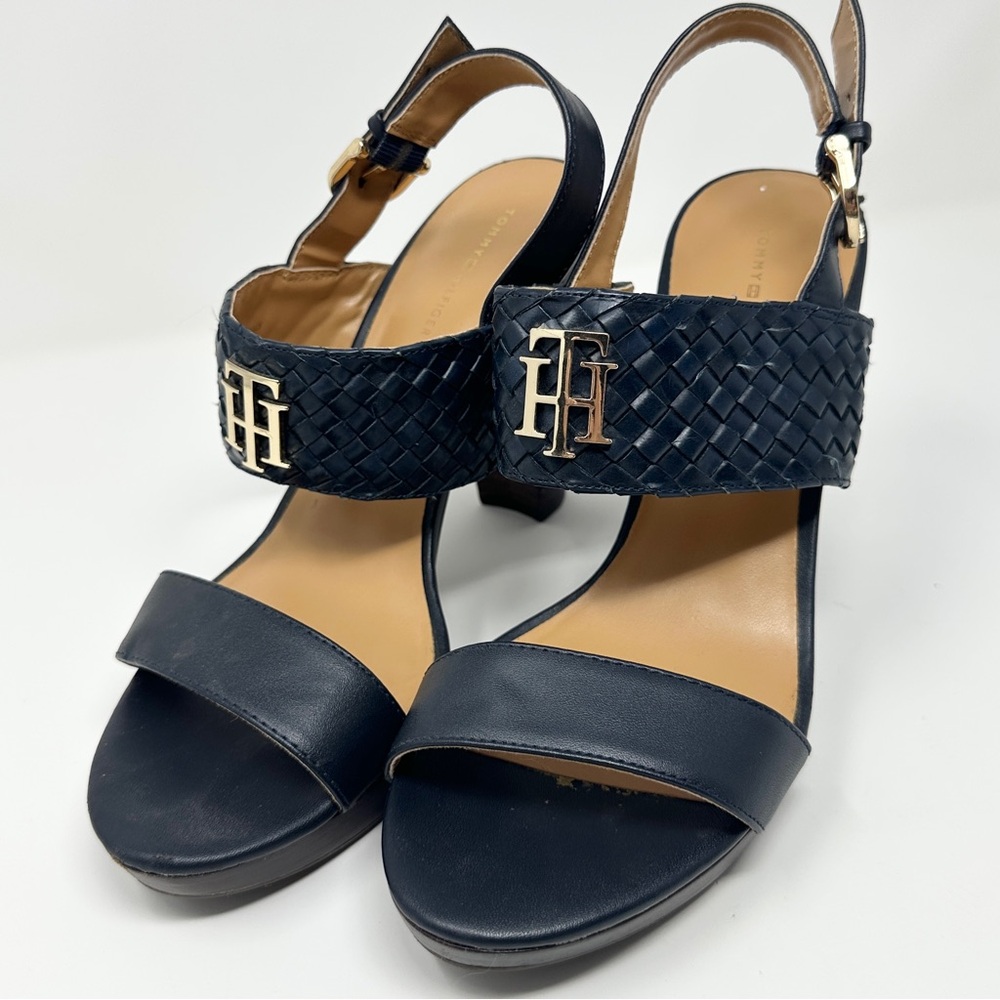 Tommy Hilfiger Women's Black Woven Strap Sandals 9.5